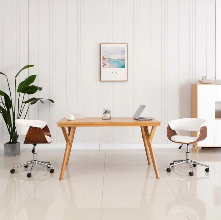 Chaise réglable simili cuir blanc et bois foncé Tessa - Photo n°5