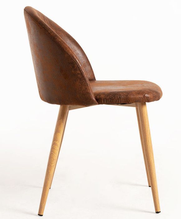 Chaise rembourrée simili cuir marron vintage et pieds acier naturel Kiluma - Photo n°2