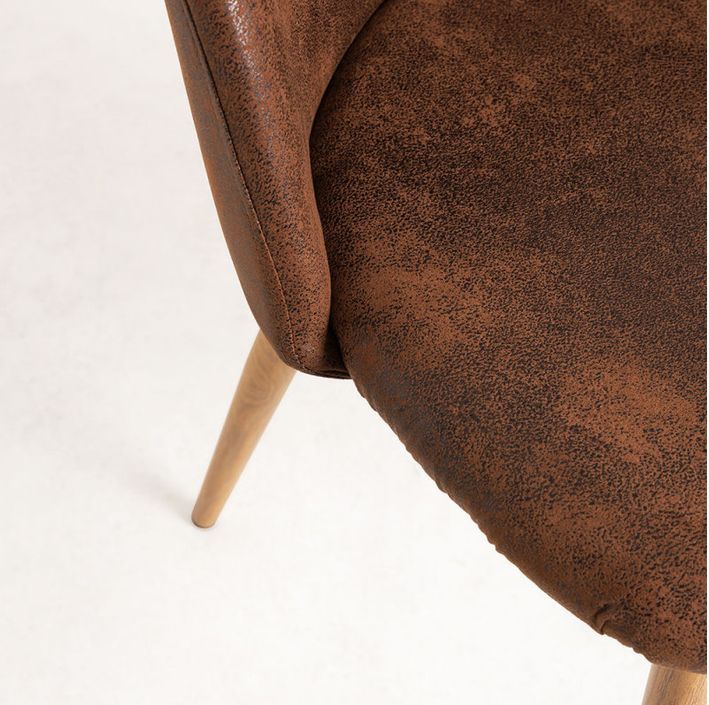 Chaise rembourrée simili cuir marron vintage et pieds acier naturel Kiluma - Photo n°6