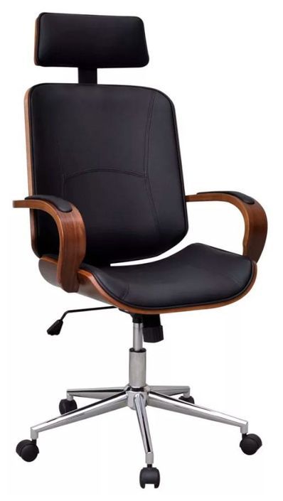 Chaise rotative avec accoudoirs similicuir bois et métal chromé noir Mokarel - Photo n°1