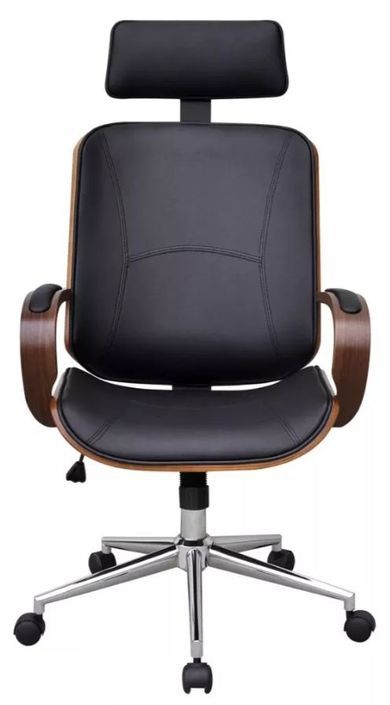 Chaise rotative avec accoudoirs similicuir bois et métal chromé noir Mokarel - Photo n°2