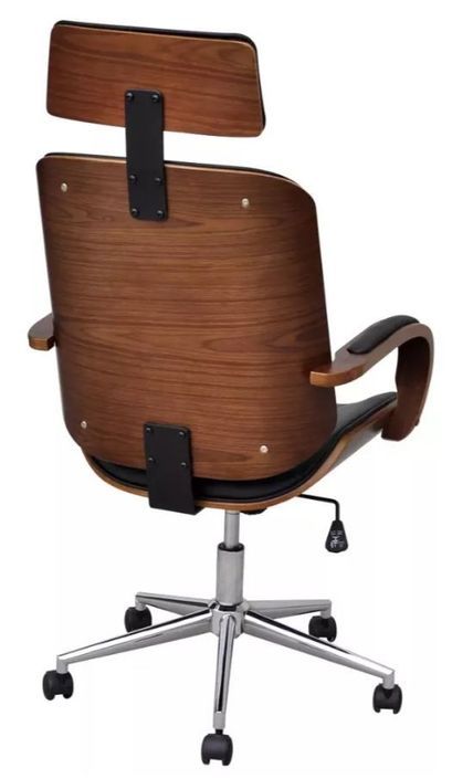 Chaise rotative avec accoudoirs similicuir bois et métal chromé noir Mokarel - Photo n°3