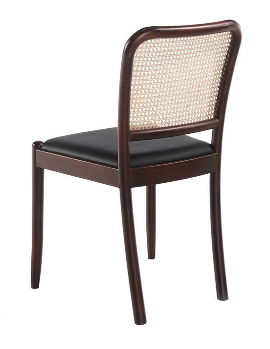Chaise rotin simili cuir noir et bois de frêne Emile - Lot de 2 - Photo n°3