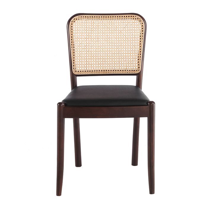 Chaise rotin simili cuir noir et bois de frêne Emile - Lot de 2 - Photo n°4