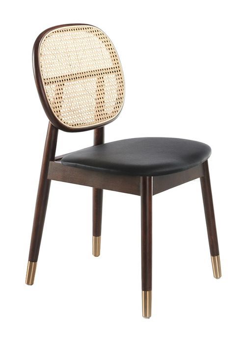 Chaise rotin simili cuir noir et bois de frêne Lola - Lot de 2 - Photo n°1