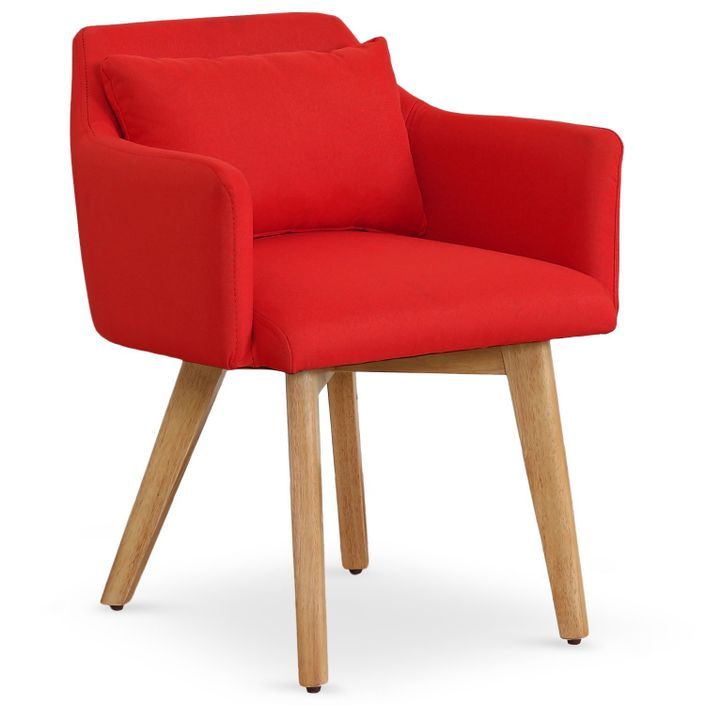 Chaise scandinave avec accoudoir tissu rouge Kendi - Photo n°2