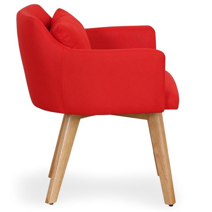 Chaise scandinave avec accoudoir tissu rouge Kendi - Photo n°3