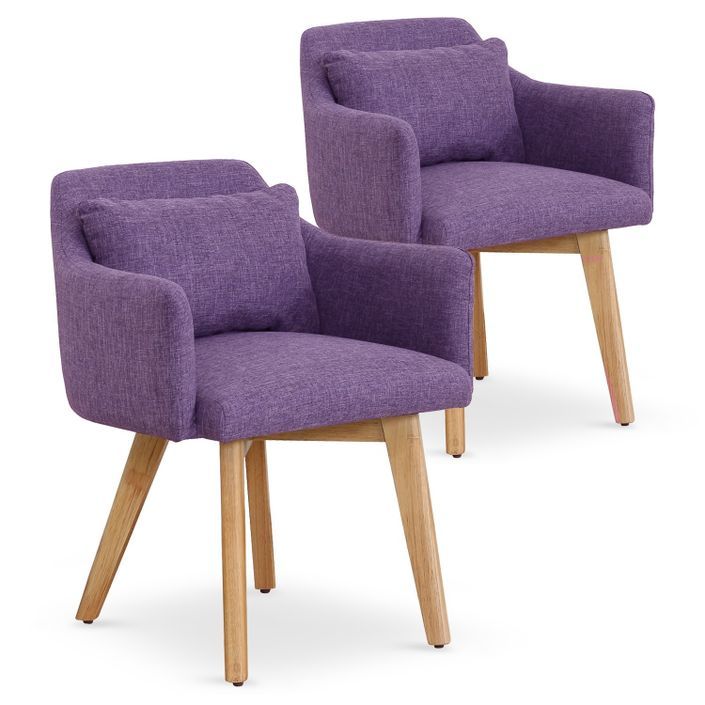 Chaise scandinave avec accoudoir tissu violet Kendi - Lot de 2 - Photo n°1