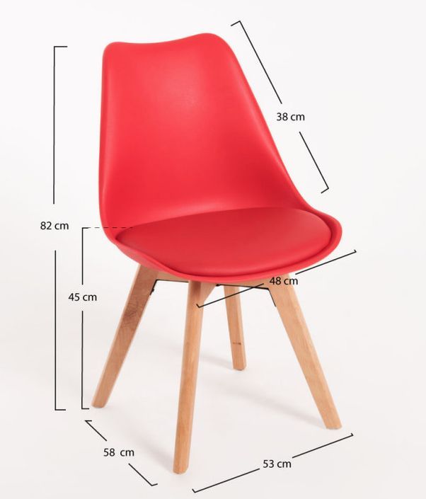 Chaise scandinave avec coussin simili rouge Genève - Lot de 2 - Photo n°4