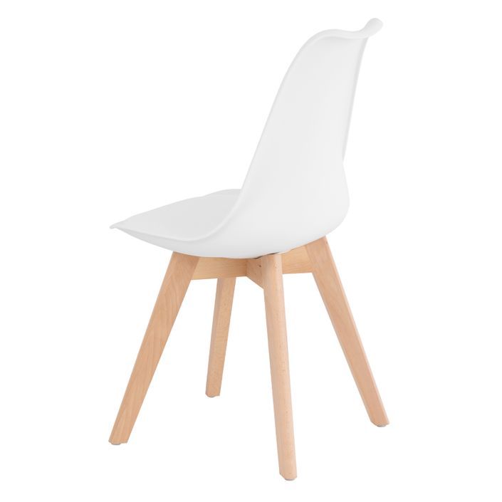 Chaise scandinave blanc avec coussin simili cuir et pieds hêtre naturel Karena - Photo n°2