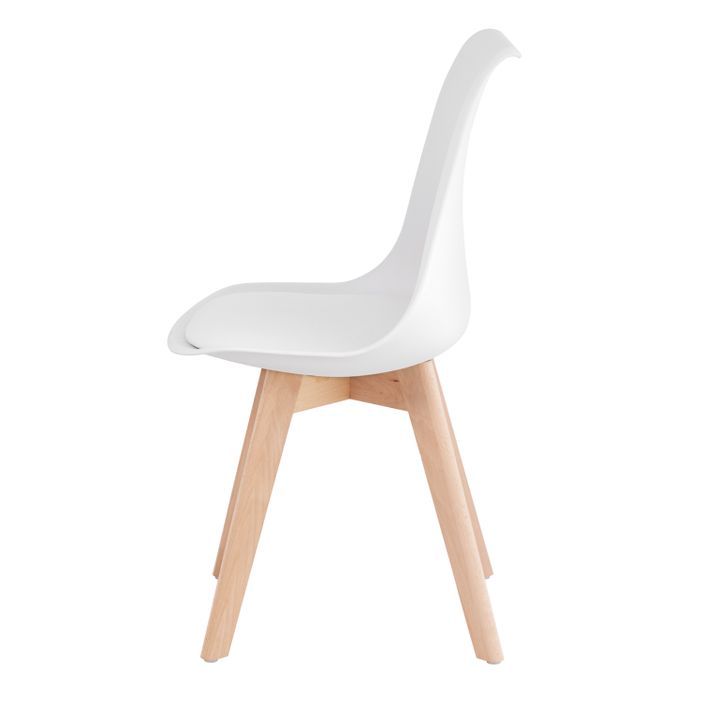 Chaise scandinave blanc avec coussin simili cuir et pieds hêtre naturel Karena - Photo n°4