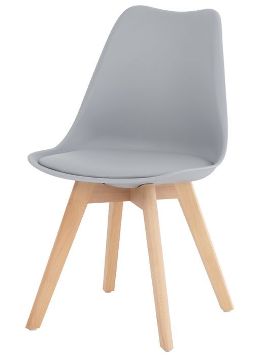 Chaise scandinave gris avec coussin simili cuir et pieds hêtre naturel Karena - Photo n°1