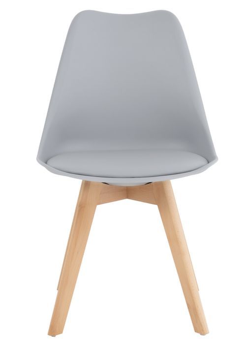 Chaise scandinave gris avec coussin simili cuir et pieds hêtre naturel Karena - Photo n°3