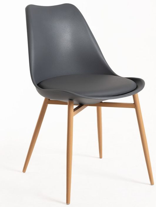 Chaise scandinave grise avec coussin simili cuir gris et pieds bois naturel Keny - Photo n°1
