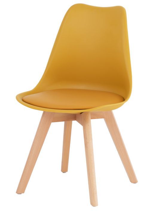 Chaise scandinave moutarde avec coussin simili cuir et pieds hêtre naturel Karena - Photo n°1