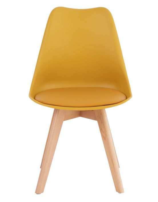 Chaise scandinave moutarde avec coussin simili cuir et pieds hêtre naturel Karena - Photo n°3