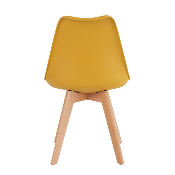 Chaise scandinave moutarde avec coussin simili cuir et pieds hêtre naturel Karena - Photo n°5