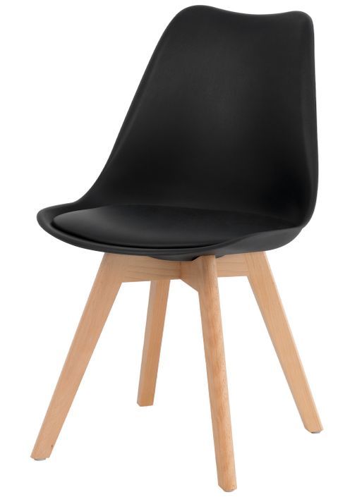 Chaise scandinave noir avec coussin simili cuir et pieds hêtre naturel Karena - Photo n°1