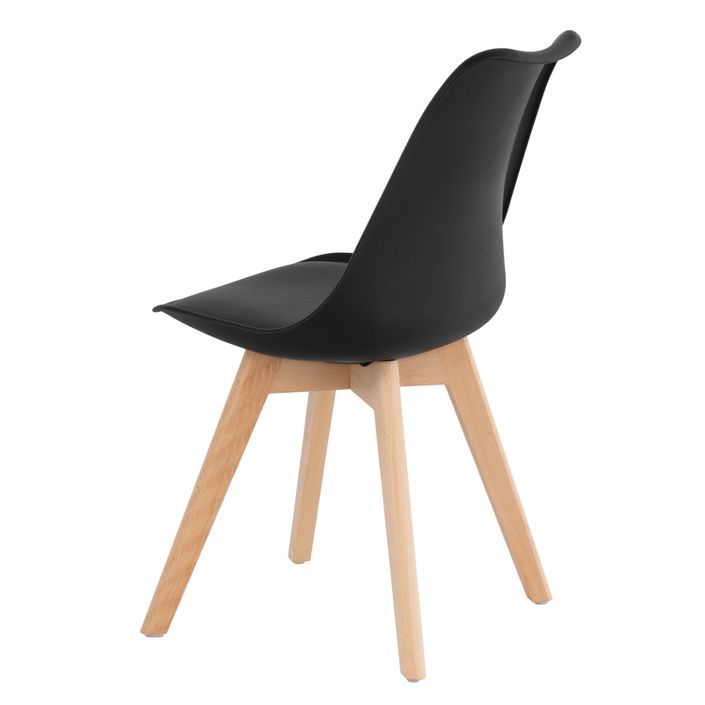 Chaise scandinave noir avec coussin simili cuir et pieds hêtre naturel Karena - Photo n°2