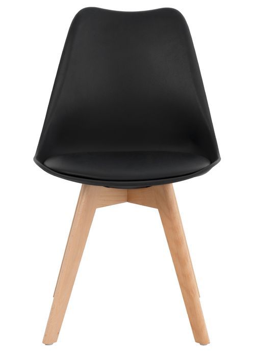 Chaise scandinave noir avec coussin simili cuir et pieds hêtre naturel Karena - Photo n°3
