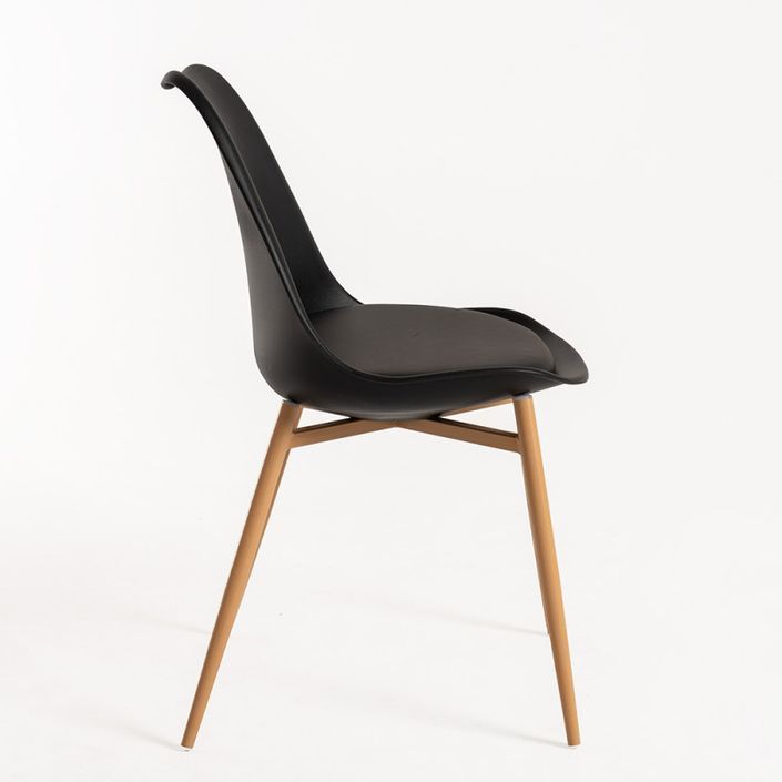 Chaise scandinave noire avec coussin simili cuir noir et pieds bois naturel Keny - Photo n°2