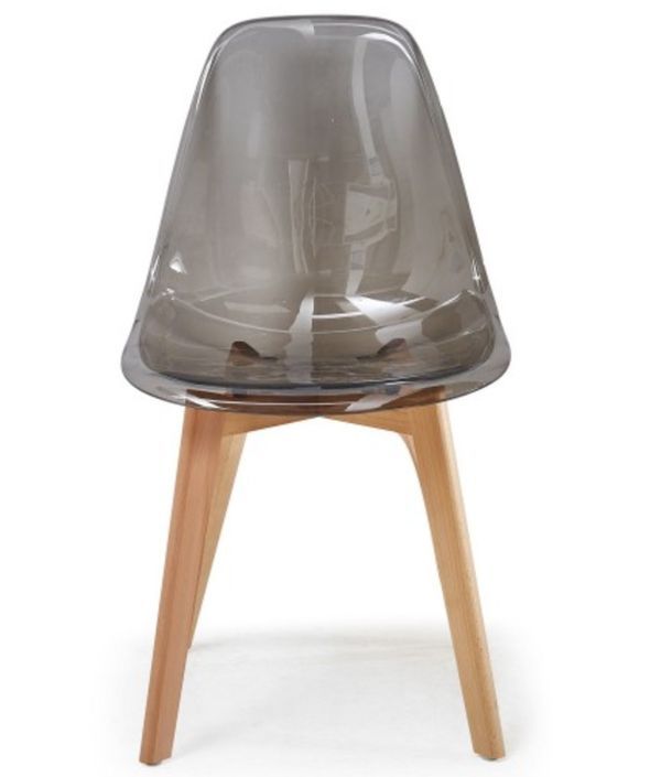 Chaise scandinave plexiglass gris fumé et naturel Oxy - Lot de 4 - Photo n°3