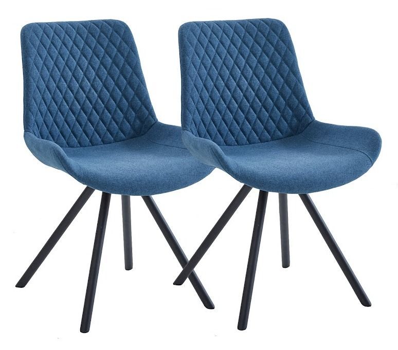 Chaise scandinave tissu bleu et pieds noirs Morane - Lot de 2 - Photo n°1