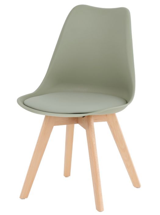 Chaise scandinave vert menthe avec coussin simili cuir et pieds hêtre naturel Karena - Photo n°1