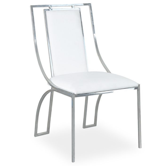 Chaise simili blanc et pieds métal argenté Carita - Lot de 2 - Photo n°1