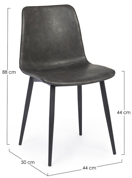 Chaise simili cuir anthracite et pieds acier Kyra - Lot de 2 - Photo n°3