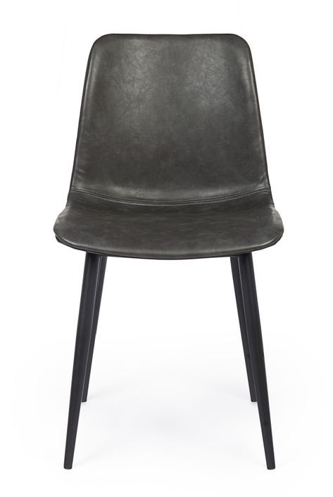 Chaise simili cuir anthracite et pieds acier Kyra - Lot de 2 - Photo n°6