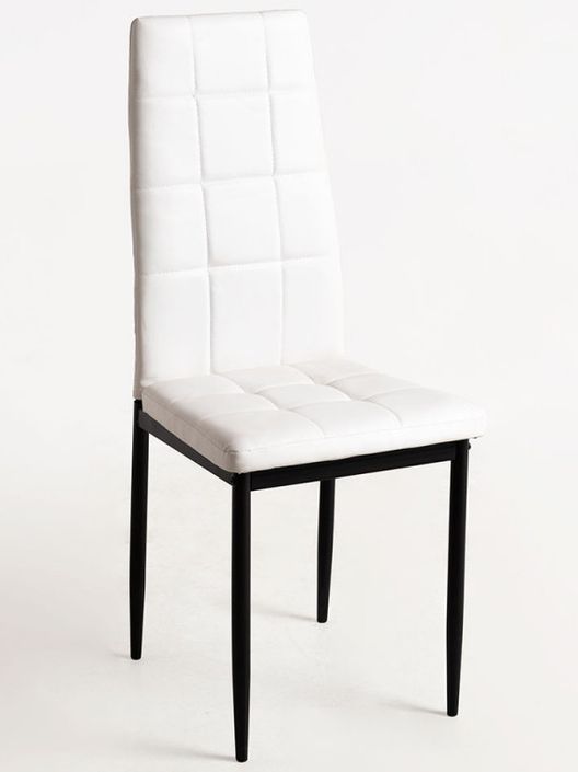 Chaise simili cuir blanc capitonné et pieds acier noir Kentor - Photo n°1