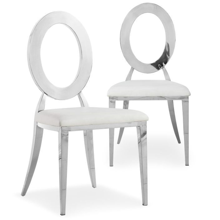 Chaise simili cuir blanc et métal argent Darnel - Lot de 2 - Photo n°1