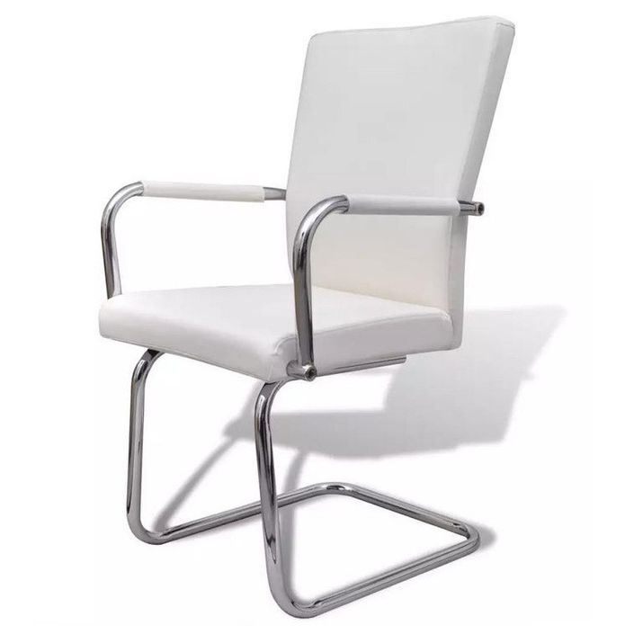 Chaise simili cuir blanc et métal chromé Bea - Lot de 2 - Photo n°1