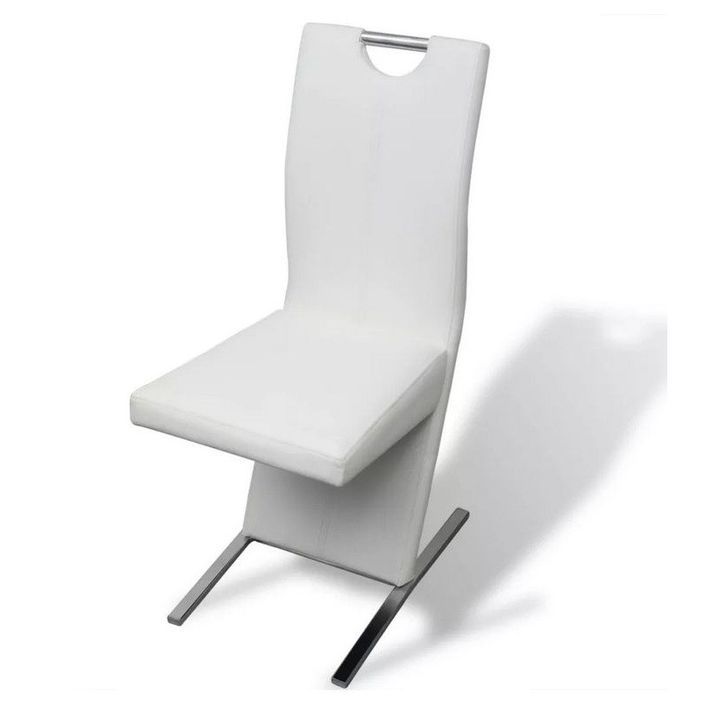 Chaise simili cuir blanc et métal chromé Trilo - Lot de 4 - Photo n°1