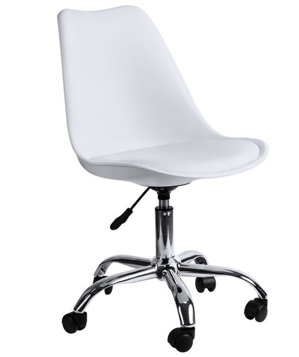 Chaise simili cuir blanc sur pied central chromé Loky - Photo n°1