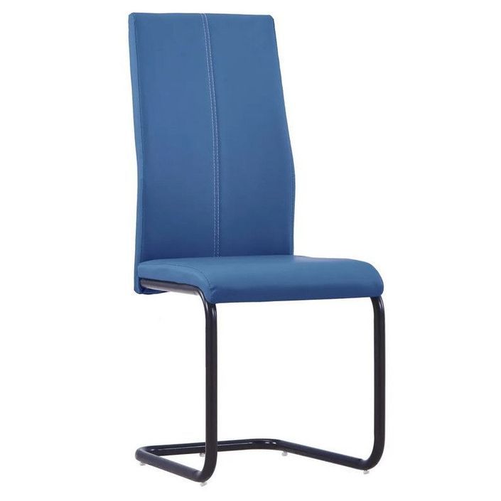 Chaise simili cuir bleu et pieds métal noir Adma - Lot de 2 - Photo n°1