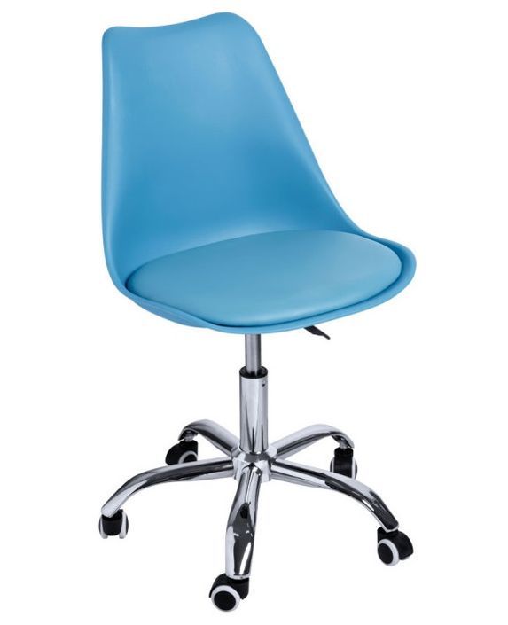 Chaise simili cuir bleu sur pied central chromé Loky - Photo n°1