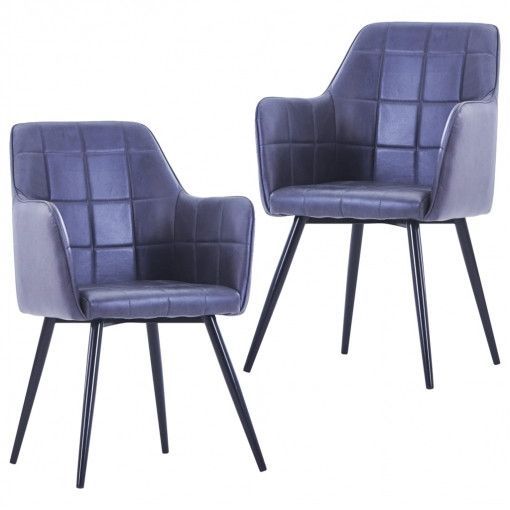 Chaise simili cuir daim bleu et pieds métal Ilash - Lot de 2 - Photo n°1
