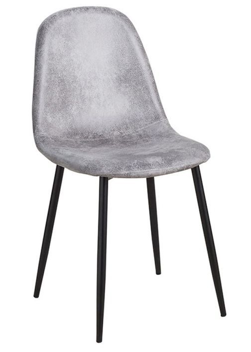 Chaise simili cuir gris clair vintage et pieds acier noir Kela - Photo n°1