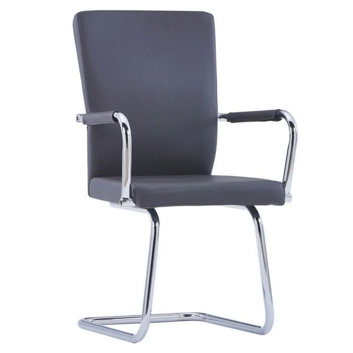 Chaise simili cuir gris et métal chromé Bea - Lot de 4 - Photo n°1