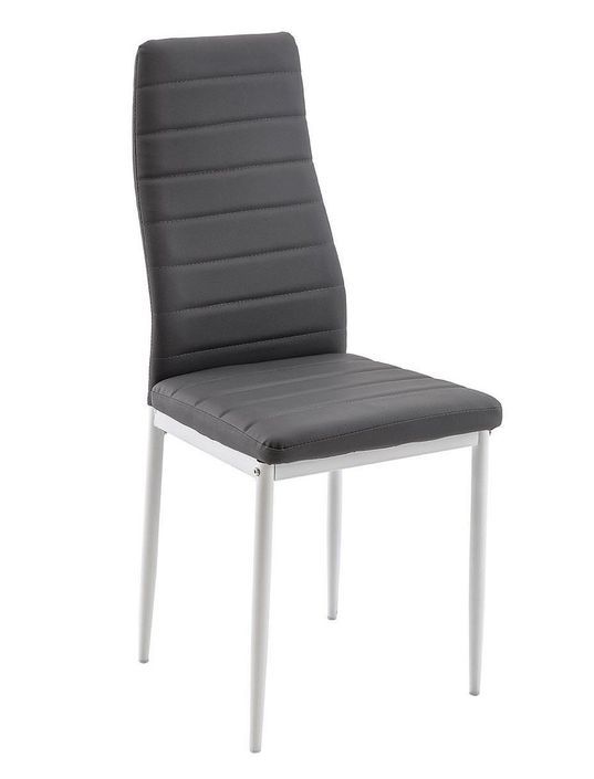 Chaise simili cuir gris et pieds métal blanc Rolina - Lot de 4 - Photo n°1