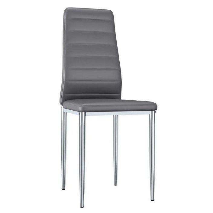 Chaise simili cuir gris et pieds métal chromé Olyr - Lot de 2 - Photo n°1
