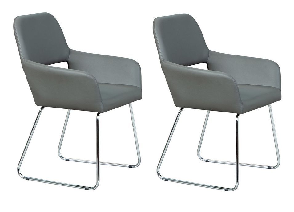 Chaise simili cuir gris et pieds métal chromé Seden - Lot de 2 - Photo n°1