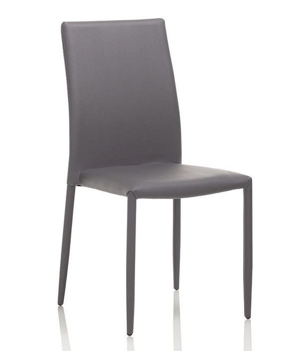 Chaise simili cuir gris et pieds métal gris Danan - Lot de 4 - Photo n°1