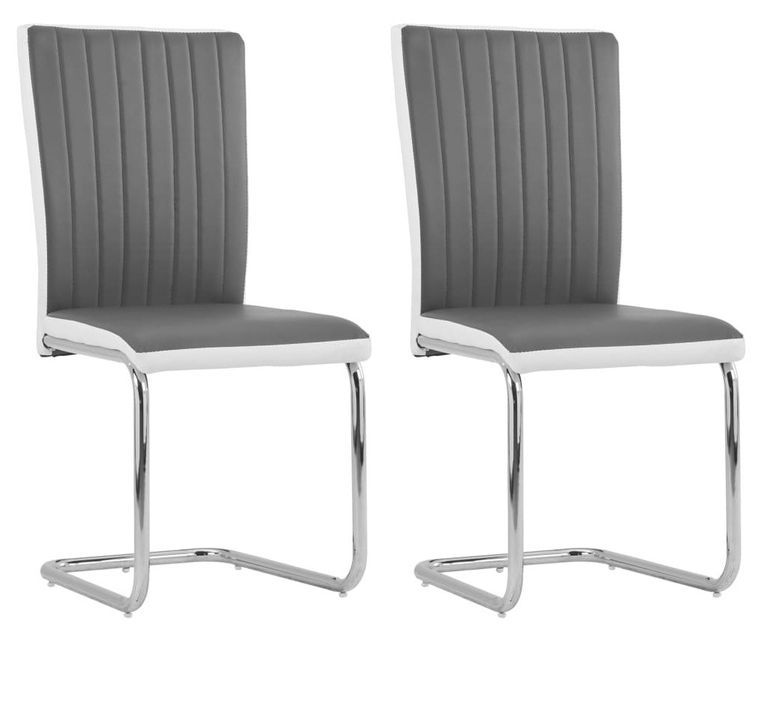 Chaise simili cuir gris et pieds métal Nitra - Lot de 2 - Photo n°1