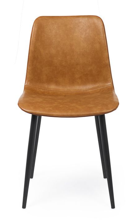 Chaise simili cuir marron clair et pieds acier Kyra - Lot de 2 - Photo n°7