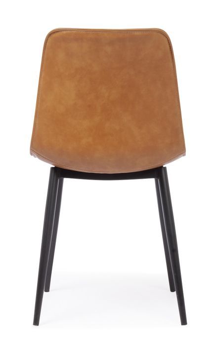 Chaise simili cuir marron clair et pieds acier Kyra - Lot de 2 - Photo n°8