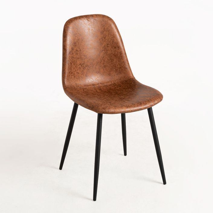 Chaise simili cuir marron clair et pieds acier noir Kuza - Lot de 2 - Photo n°1