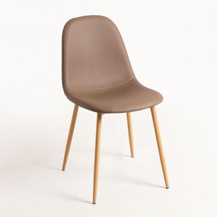 Chaise simili cuir marron clair et pieds métal effet bois naturel Kuza - Lot de 2 - Photo n°1
